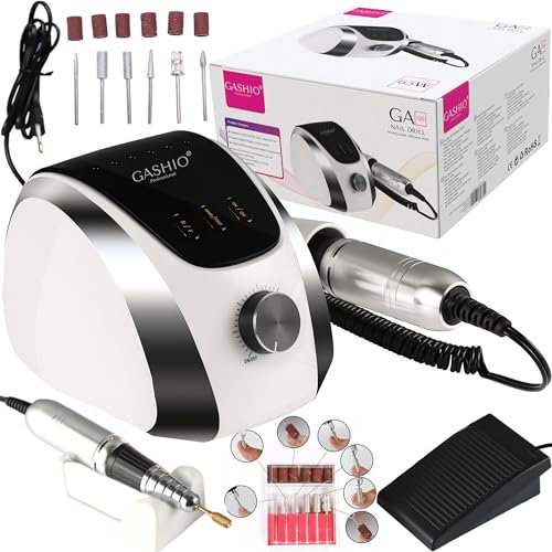 GASHIO® Fresa per unghie in gel | Nail Drill 65 W | Lima elettrica | Manicure Pedicure Set elettrico | Fresa per unghie con cavo | Fresa per unghie con pedale | Macchina per unghie | 35,000 giri/min