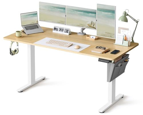 SONGMICS Höhenverstellbarer Schreibtisch elektrisch, 160 x 70 cm, Verstellbarer Tisch, Memory-Funktion für 4 Höhen, für Büro, goldeichenfarben LSD136Y01