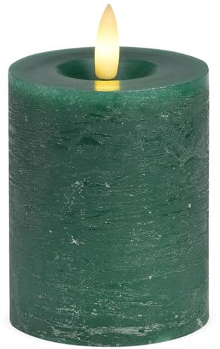 LED Stumpenkerzen 2er Set aus Echtwachs mit Timerfunktion & inkl. Fernbedienung - Kerzen realistisch flackernde Flamme warmweiß Ø 7 x 9 cm - Elektrische Wachskerzen in grün als gemütliche Tischdeko