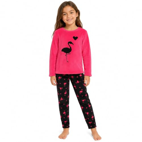 A2Z 4 Kids Girls Flamingo Print Fleece Pyjama Set Long Sleeve Lounge Outfit | Extra Soft Flannel Sleepwear Cosy Lightweight PJS Outfit Ages 3 to 14 Years