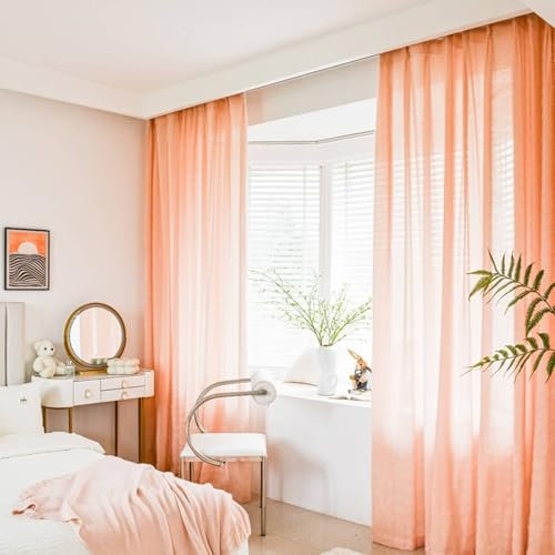 Wycian Vorhang Leinen Gardinen 2er Set Heller Lachs Voile Flauschige Volltonfarbe H183 x B132 cm (2er Pack) Polyester