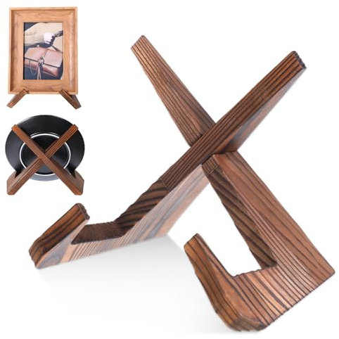 ElevateTech Plate Stand for Display, Wooden Plate Holder Display Stands 6.5 Inch Picture Frame Stand Decorative Table Top Easels Cookbook Stands Wood Plates Holder for Displaying Photo Recipe Books