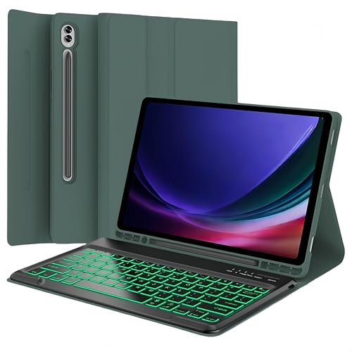Keyboard Case for Samsung Galaxy Tab S7 FE 5G 12.4 inch (Model: SM-T730/T733/T736/T738) 2021, Slim Cover with Detachable Bluetooth 5.0 7 Color Backlight Keyboard with S Pen Holder