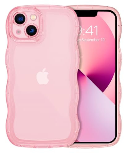DUEDUE für iPhone 13 Mini Hülle, Niedliche Wellenrahmen Lockige Form Stoßfeste Durchsichtige Handyhülle für iPhone 13 Mini Case 5,4 Zoll, Rosa
