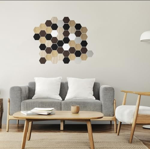 STALFORM 18er-Pack Dekoratives Wandpaneel 17x14 cm Schwarz Hexagon Selbstklebendes HDF-Platte Dicke 3 mm Wand Deko Wandverkleidung Modernes Design Glanz-Finish