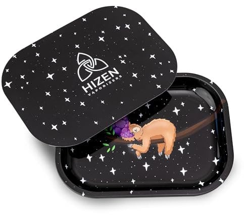 Rolling Tray mit magnetischem Deckel (14 x 18 cm), Rolltablett zum Drehen & Aufbewahren, Mischschale für getrocknete Kräuter & Zubehör (Faultier)