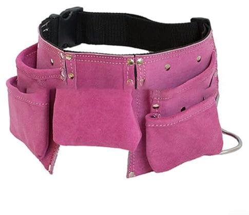 Feeshoppher Kids Workshop Tool Belt with Storage Pockets Adjustable Microfiber Garden Tool Organizer Belt Hammer Storage Pouch for Children(Pink)