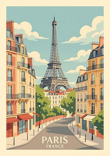 Vintage Paris Reise Poster Kunstdruck Eiffelturm Stadtbild Wanddeko Paris Frankreich Retro Stil Größe A4