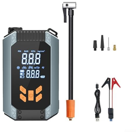 Honseadek Démarreur de voiture avec compresseur d'air, démarreur multifonction pour batterie de véhicule, chargeur de batterie de voiture, gonfleur de pneu avec écran