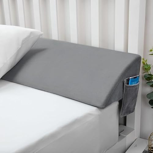 Cuscino A Cuneo Per Letto Matrimoniale,Triangolare Cuscino Da Lettura,Riempimento Dello Spazio Per Il Cuscino Con Zeppa Con Tasca Laterale, Per Spazio Tra Materasso E Testiera(152x25x15cm,Grey)