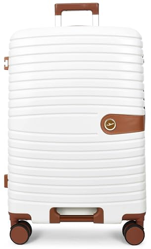 House Of Leather Hard Shell Four Wheel Suitcase Lightweight Luggage Digit Lock Travel Bags Tauranga (White, Medium)