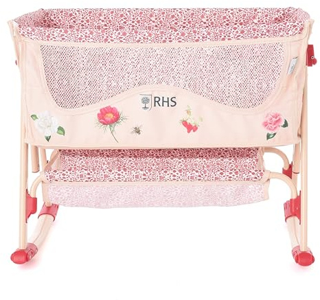 Roma RHS Dolls Bedside Crib - Flora Collection, Cream with Berry Red Accents, Adjustable Height 43-57cm, Dolls Up to 45cm
