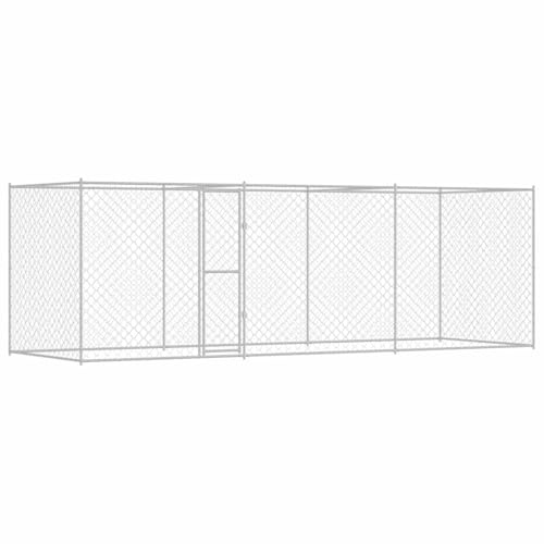 vidaXL Dog Cage Silver 600 x 200 x 256 cm Galvanised Steel, Garden and Terrace, Rectangular, Rustic, Durable, Water-Resistant Materials, Large Dog Enclosure, Outdoor House