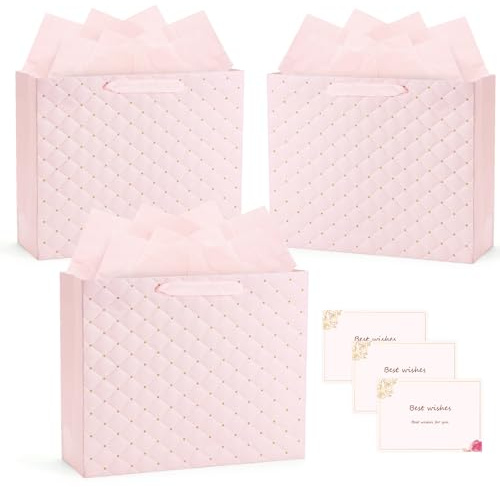 VynyQoo Pochette Cadeau 3PCS avec 3 Cartes de Vœux et 3 Papiers de Soie