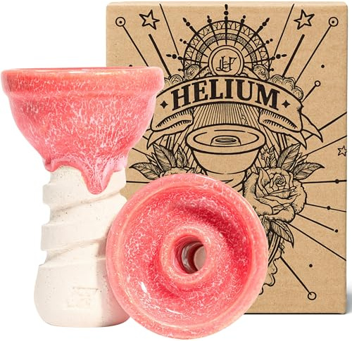 Cazoleta Cachimba HELIUM SE Mas Sabor, Humo y Duracion - Hecha a Mano en España Barro Blanco, Chamota y Esmaltes Coloridos - Cazoleta Shisha Premium Compatible con Gestor de Calor Cachimba FLAMINGO