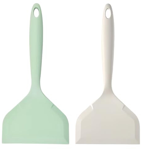 VEOIRXU 2 Pièces Spatule Pour Poêlon Spatule à Pâte Flexible Spatule en Silicone Coupe-Pâte Spatule de Cuisine Ideal pour Fromage Pizza Pain et Pâte pour Cuisine Restaurant et Maison (Blanc+Vert)