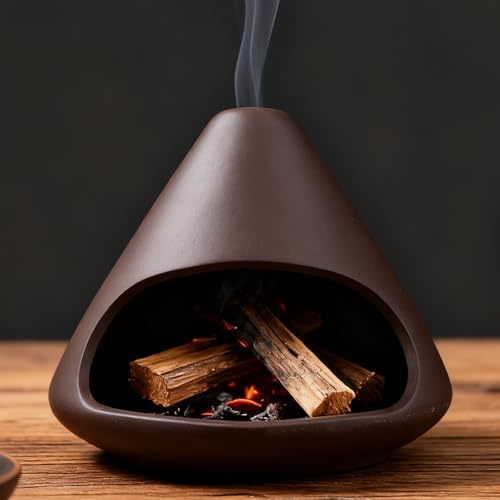 Palo Santo Soporte, Mini Quemador Incienso Cerámica con Chimenea, Cuenco para Varillas Salvia Conos o Vela Olla de Arcilla Zongzi para Yoga Meditación Decoración del Hogar