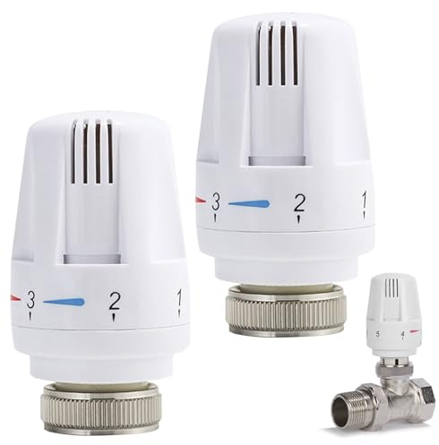 2 Pcs Thermostatic Radiator Valve Heads, M30x1.5 DN25 Electric Regulating Valves for Home & Office Heating (White)