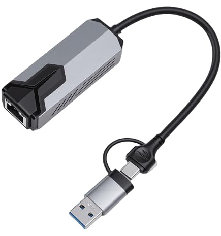 VBESTLIFE Adaptateur USB C vers Ethernet 5 Gbit/s, Adaptateur Réseau 2 en 1 USB et Type C vers RJ45, Convertisseur LAN Gigabit 5 Gbit/s avec Coque en Aluminium, Plug and Play