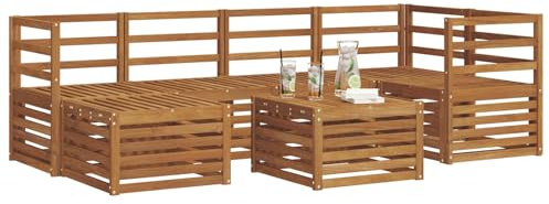 vidaXL 9-teiliges Sofaset, natürliches Akazienholz, massiv, modernes Möbel-Set für Garten und Terrasse, strapazierfähig, wetterfeste Sitze