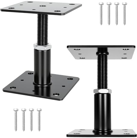 Mantigositeen 2x Ancre de poteau réglable en hauteur | 110x110x150mm Noir | Pied de support zingué à chaud | Plaque de sol à visser pour carport, pergola, clôture