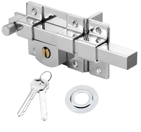 Cerradura de puerta exterior antigua con llave cruzada para valla de hierro de madera gruesa, pestillo mecánico antirrobo, acabado plateado, apertura derecha, 20,3 cm (2008CR - derecha)