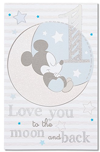 American Greetings Mickey Mouse Glückwunschkarte zum 1. Geburtstag, für Jungen, mit Folie und dickem Papiermaterial.