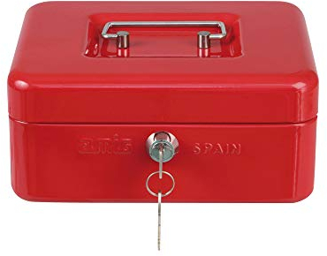 Amig - Sicher | Geldkassette | Safe für Geld, Scheine und Münzen | Mit Münzfach und 2 Schlüsseln | Stahl | Farbe: Rot| 200 x 160 x 70 mm