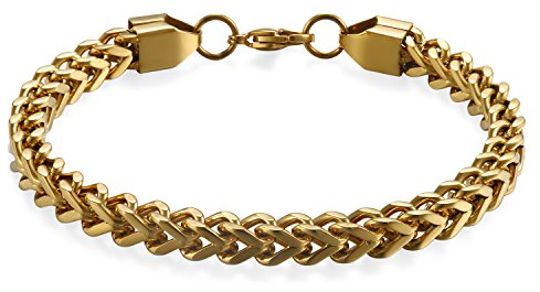 JewelryWe Armband Herren Panzerkette Königskette: Biker Edelstahl Panzerarmband Weizen Kette Poliert Glieder Link Kettenarmband 22CM Armkette Armreif Gold