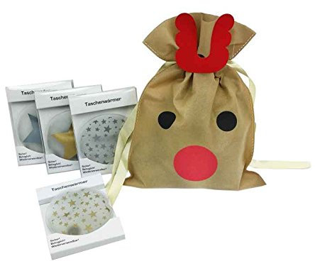 itsisa Taschenwärmer Sterne (4er Set) und Weihnachtsgeschenkbeutel - tolles Wichtelgeschenk