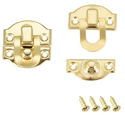 sourcing map Box Latch, Retro Style Small Size Golden Decorative Hasp Jewelry Cases Catch w Screws 2 pcs