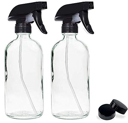 UMISKAM 2 Pcs Empty Glass Spray Bottles Refillable Container for Essential Oils,Cleaning- Durable Trigger Sprayer with Mist Stream Settings (2 * 500ML, Clear)