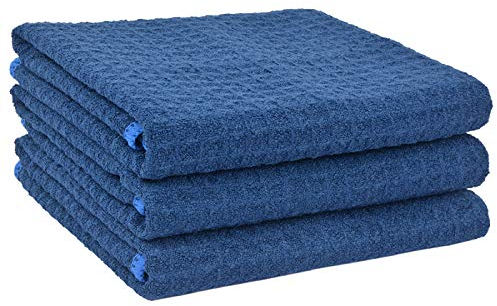 VIVOTE 3er-Pack Microfaser Geschirrtücher, Waffelgewebe Küchenhandtücher, Super saugfähige Trocknungstücher 40 cm x 56 cm Dunkel Blau