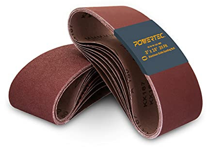 POWERTEC 110802 Bandas de lijado de 3 x 18 pulgadas | Surtido de bandas de lijado de óxido de aluminio, 5 de cada uno de los granos 40, 60, 80, 120, papel de lija grueso de alta calidad para lijadora