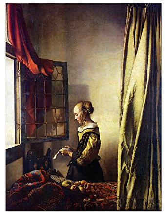 Kunstdruck Poster - Jan Vermeer Briefleserin am offenen Fenster 60x80 cm ca. A1 - Alte Meister Bild ohne Rahmen