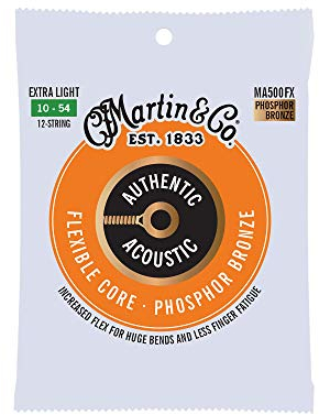 MARTIN 12 cuerdas para guitarra acústica, núcleo flexible extra ligero 10/54, 98/2 bronce fosforoso (MA500FX)