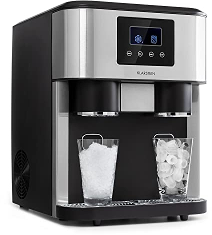 Klarstein Macchina Ghiaccio 1.8L, Macchina del Ghiaccio Professionale, Fabbricatore Ghiaccio Secco Alimentare 15kg, Ghiaccio Tritato e a Cubetti, Macchina Ghiaccio Casa Cocktail Pulizia Rapida