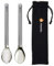 finessCity Titanium Long Handled Spork and Spoon Set - 9.65inch/245mm Ultra Lightweight Long Spoon and Spork with Polished Bowl and Waterproof Cloth Case for Camping, Backpacking and Hiking