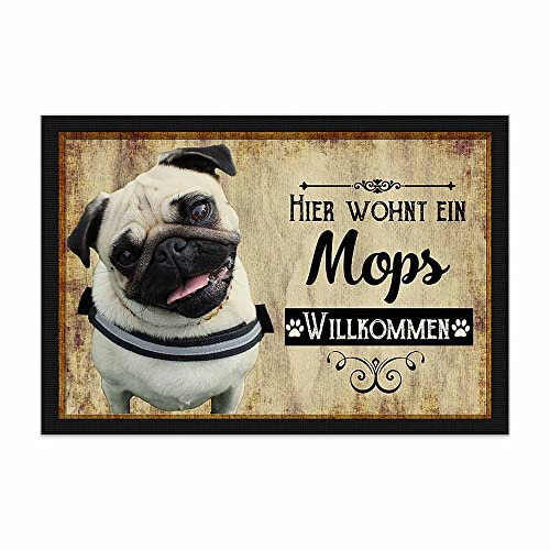 PR Print Royal Fußmatte Haustiere mit Hundebild Mops - Geschenkidee für Hundefreunde und Hundebesitzer - Größe 60 x 40 cm