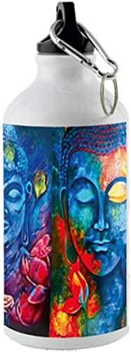 Kembilove Botella personalizada Buda – Tazas Desayuno Mandalas – Tazas con Mensajes positivos – Buda de la abundancia – Tazas Originales Figura Buda – Cantimplora Buda Colorido