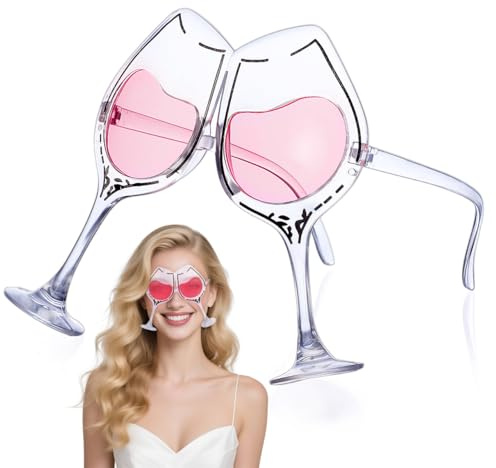 PartyKindom Weihnachtsbrille Lustige Brille Fasching Party Brillen | Weinglasförmige Kontur in Rot Weiß, Rahmen aus PC Material, geringes Gewicht, tragbar bei Maskerade Bar Nachtclub Geburtstag