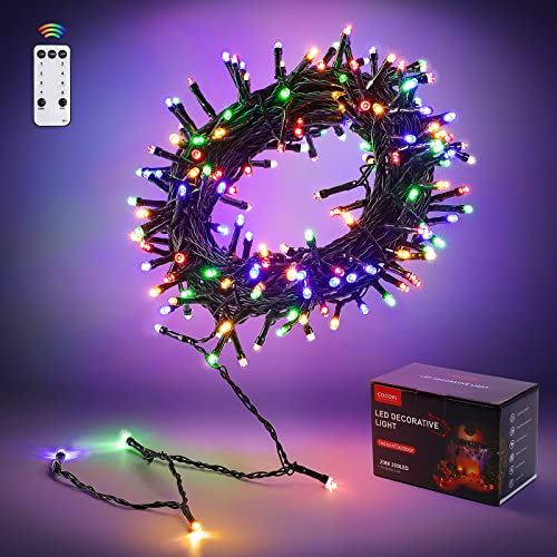 COCOSY Luci Natale Esterno 20M 200 LEDs Luci Albero di Natale con Telecomando Impermeabile Natale Decorazioni 8 Modalità per Giardino Balcone Camera Gazebo Ringhiera (Colorate)