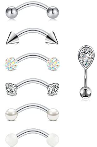 Funseedrr 6-12pcs Piercing Ceja Banana Acero Quirúrgico 16G 8mm Barras Curvas Rook Daith Conch Pendientes Labio Piercing