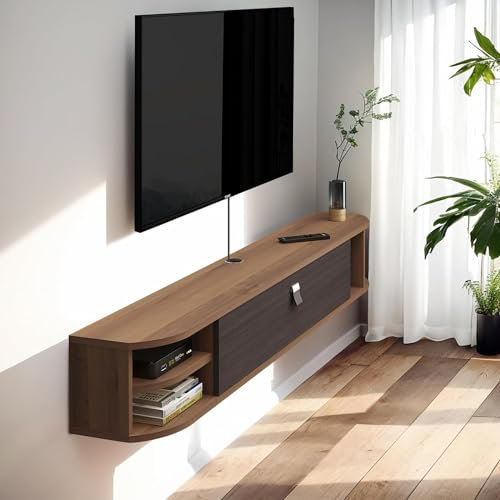 Pmnianhua Meuble TV Mural,Étagères TV Mural, Montage Mural sous Le Support de Télévision Meuble d'Étagère de Divertissement pour Console de Télévision Flottante pour Salon Chambre (140cm, Dark Brown)