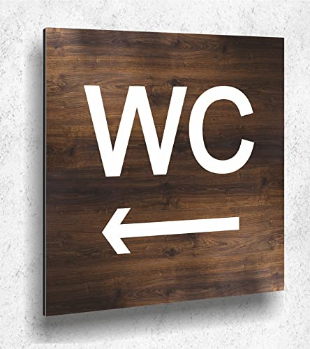 Manschin-Laserdesign Rahmenlos Plaque de porte en bois de chêne foncé avec motif flèche gauche et flèche en aluminium 12 x 12 cm 3 mm