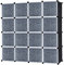 YUENFONG Kleiderschrank Organizer Garderobe DIY Regalsystem Steckregalsystem aus Kunststoff für Kleidung, Schuhe, Spielzeug und Bücher, Schwarz (16 Boxen mit Tür)