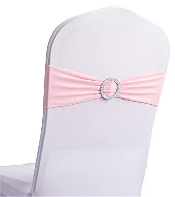 Highdi 10/20/30/50/100 PCS Noeuds de Chaise Mariage Elastique Pas Besoin d'être Lié Décoration de Ceremonie Fête Anniversaire pour Noeud de Chaise en Lycra (Rose,100pcs)