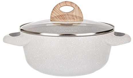 KASANOVA, Casseruola Belly Cosy con 1 Manico Soft Touch con Coperchio, Rivestimento AntiGraffio e Antiabrasione (20 cm)