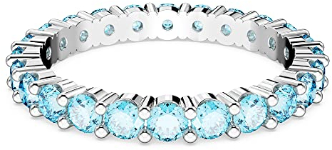 Swarovski Matrix Ring, Rhodinierter Damenschmuck mit Blauen, Strahlenden Swarovski Kristallen