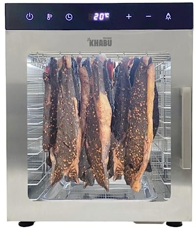 Stainless Steel Biltong Box Food Dehydrator and Drying Cabinet - Large 10 Trays, 5 Hanging Rods, with 20-90°C Temperature Control - Perfect for Drying Biltong, Meat, Vegetable & Fruit